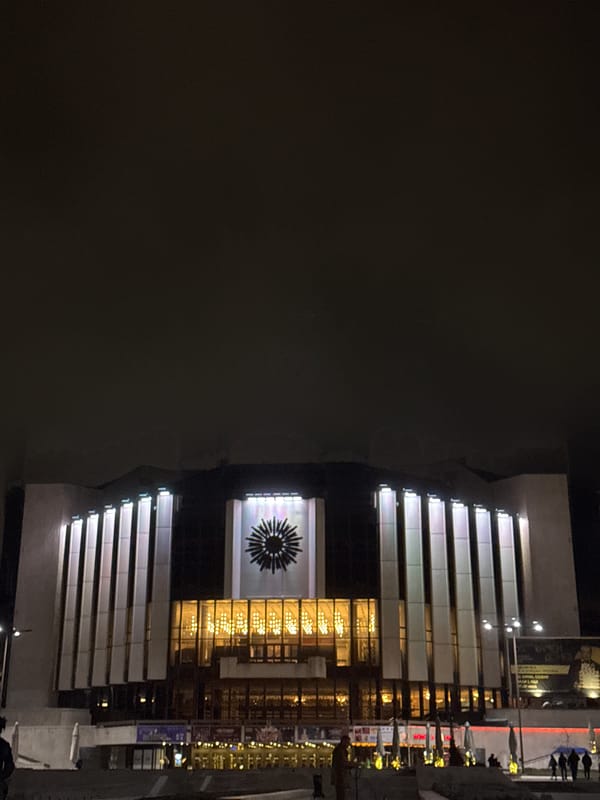 Evening documentation of illuminated Sofia landmarks and nightlife