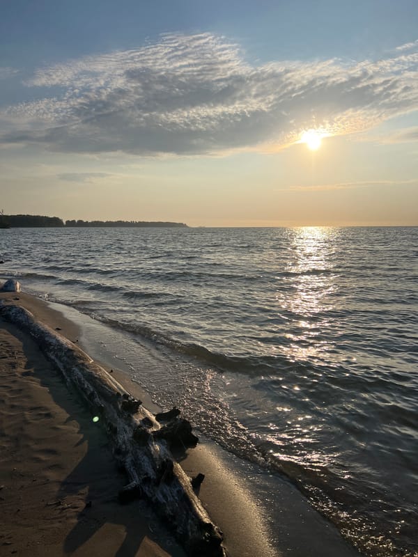 Golden hour at a Borovoe lakeside, summer evening
