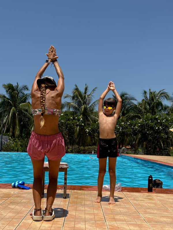 Poolside fun and exercises at a sunny Phú Thủy pool