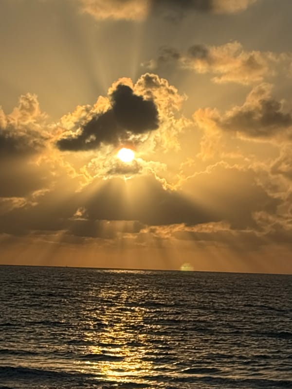 Mediterranean sunset from Tel Aviv coastline with dramatic clouds