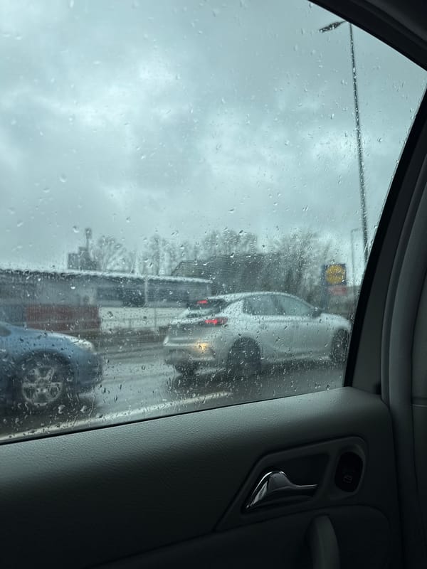 Rainy weather observed from vehicle in Remscheid, Germany