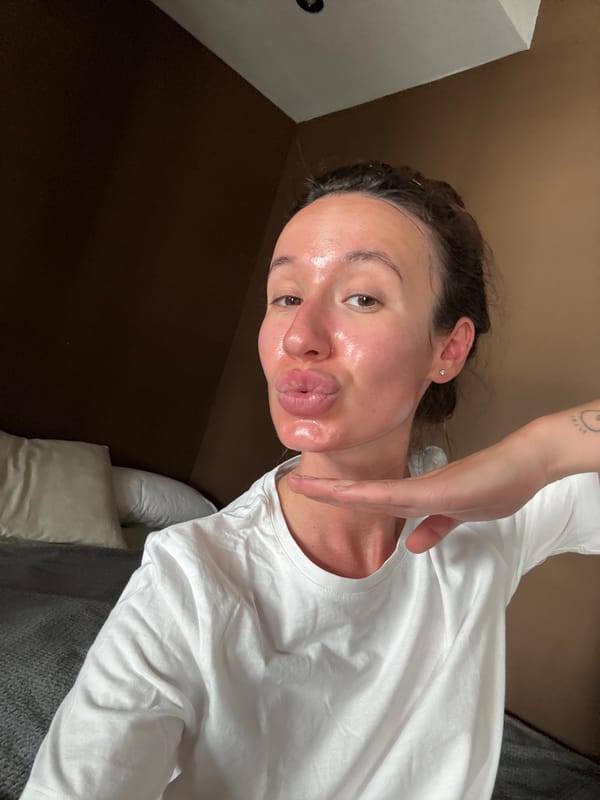 Tel Aviv resident documents meal preparation with unusual facial treatment