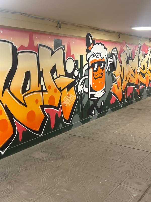 Cartoon beer mug graffiti spotted on Sofia wall