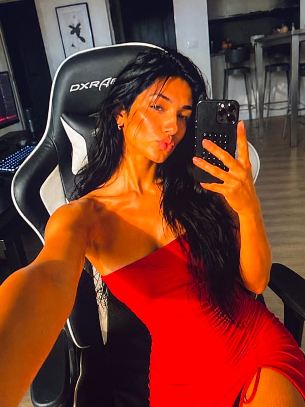 Red dress selfies, two settings, two minutes apart