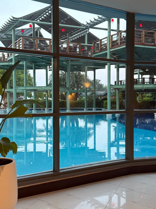 Afternoon at an Asian-themed resort and water park in Aksu