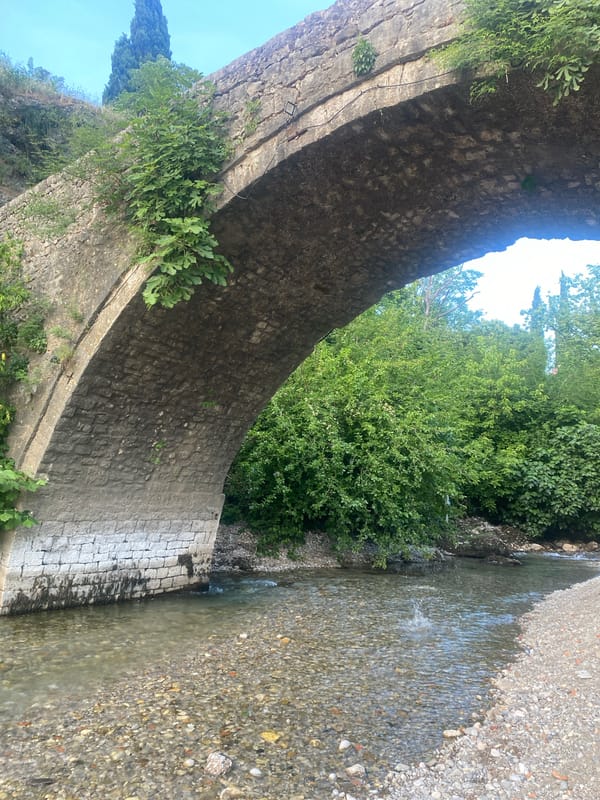 Historic stone bridge documented along Podgorica riverbank