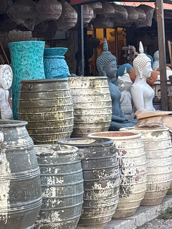 Traditional Thai statues displayed for sale in Baan Bo Phut