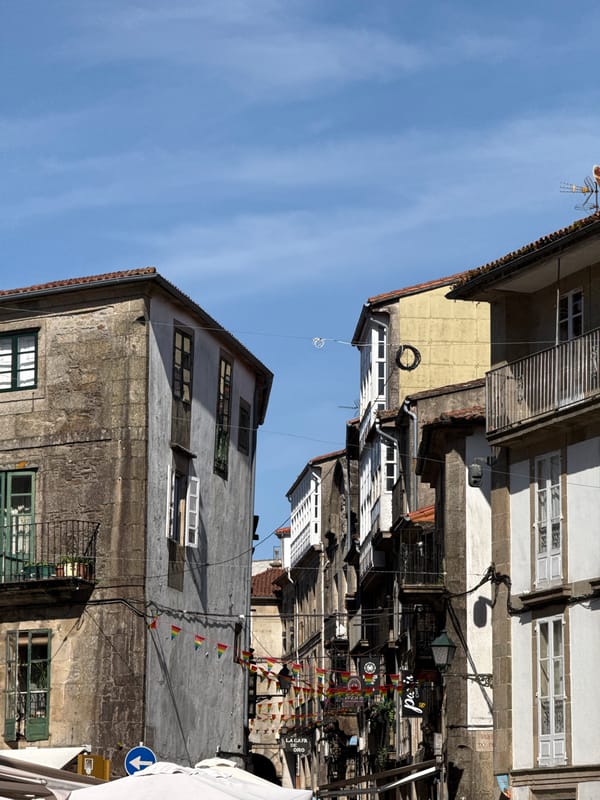 Tourist documents leisurely walk through historic Santiago de Compostela