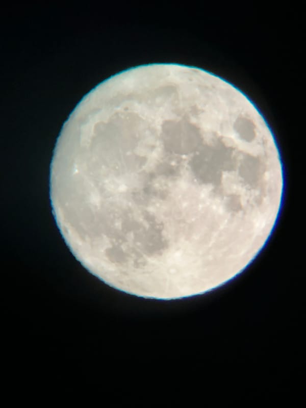 Full moon rising over Târgu Neamț, with geraniums in bloom