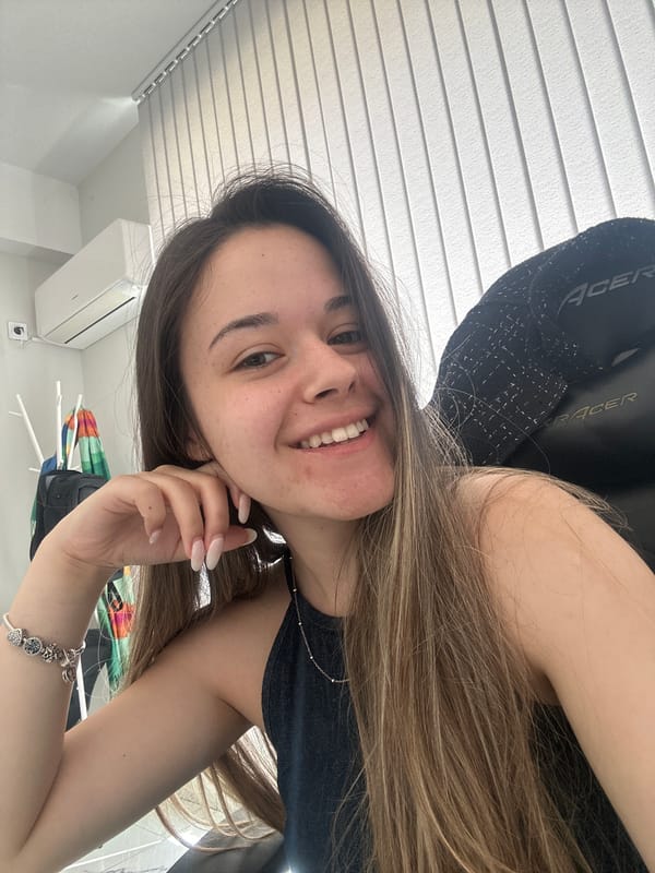 Woman takes multiple selfies in gaming chair in Sofia