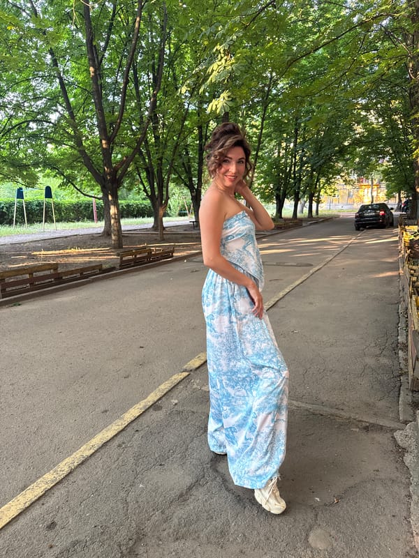 Casual outdoor portraits on a tree-lined path in Kryvyi Rih