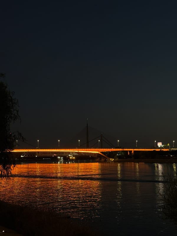 Belgrade's Ada Bridge and Waterfront glow on a July night