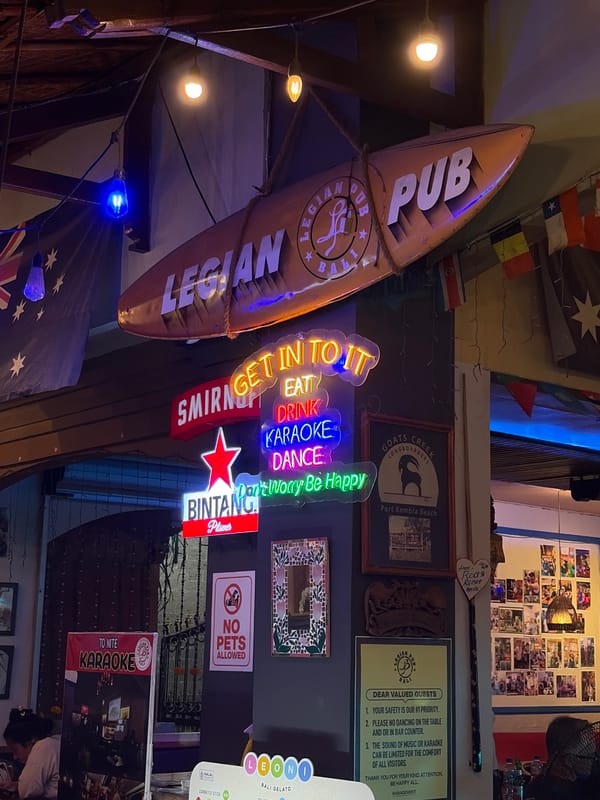 Kuta's nightlife strip in full swing on a June evening.