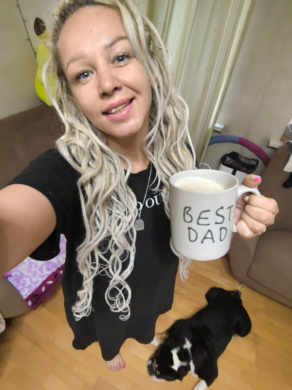 Morning routine at home: coffee, meds, and a selfie