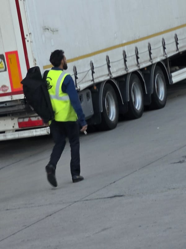 Truck yard activity near Frankfurt's cargo hub