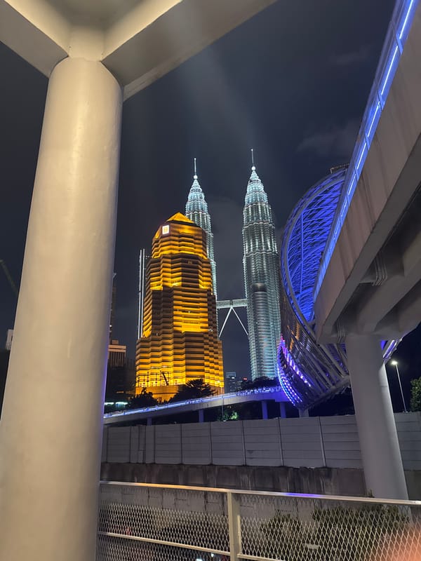 Night around Petronas Twin Towers, KLCC park and street food