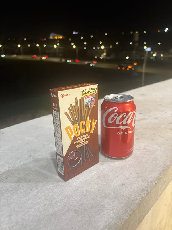 Snacks photographed on concrete surface in Yerevan at night