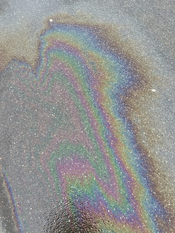 Oil spill observed on pavement in Kazan, Russia