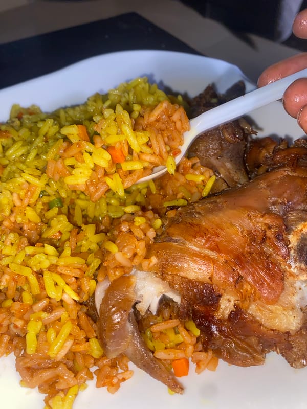 Traditional rice and meat meal documented in Rido, Nigeria