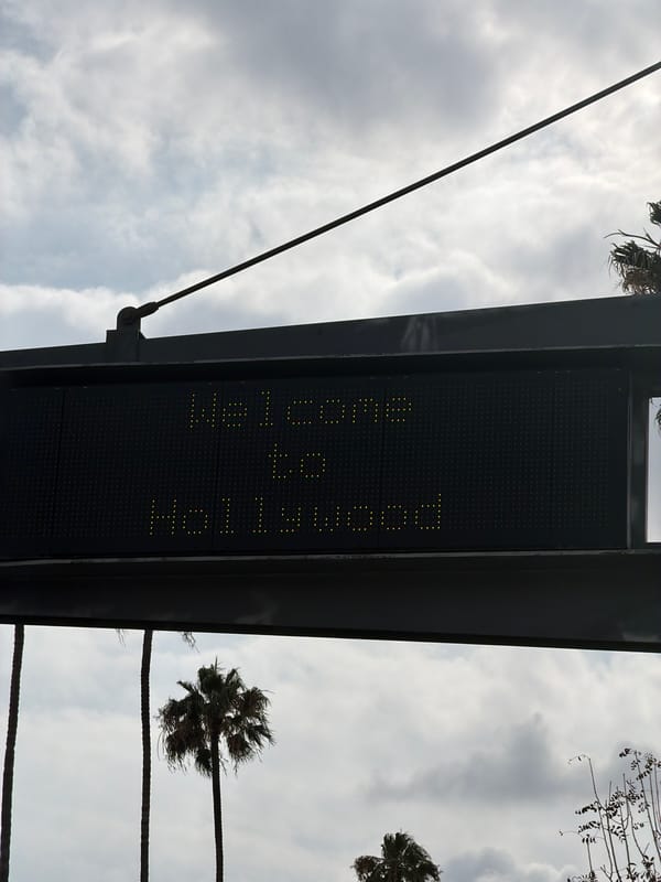 Electronic sign shows Hollywood time in Los Angeles