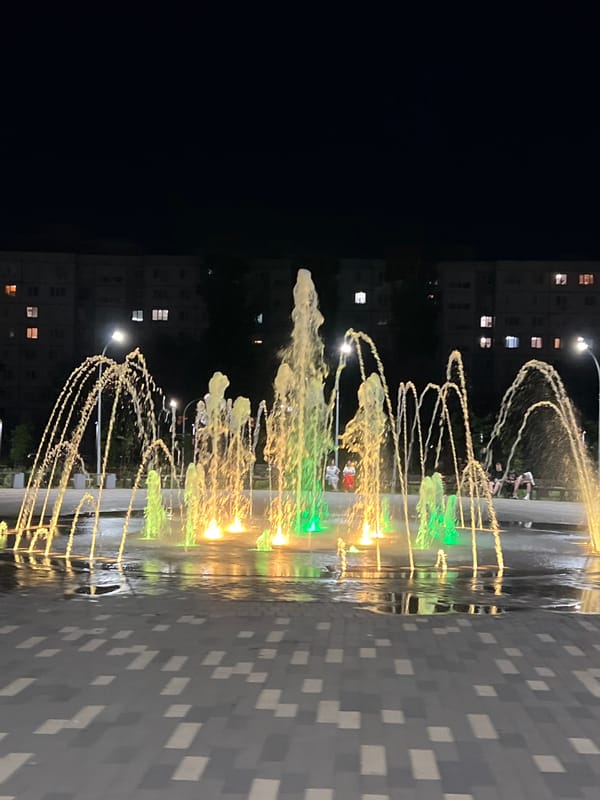Illuminated fountain lights up Festival Park in Balakovo at night