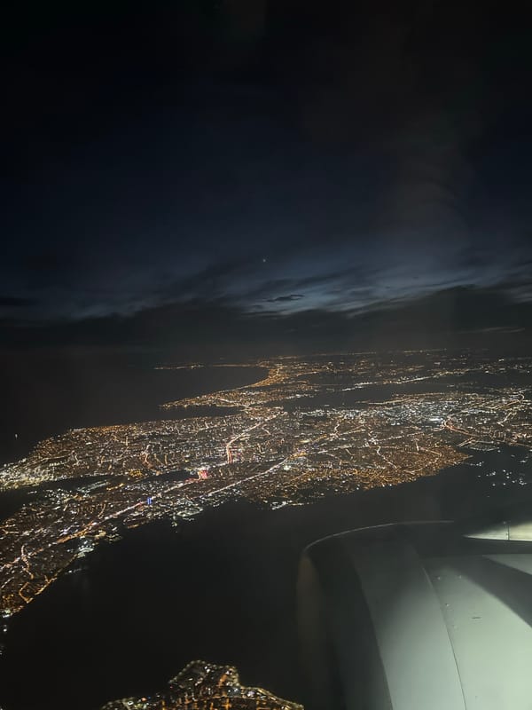 Aerial night view of Bakırköy captured from aircraft window