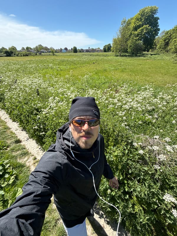 Person documents sunny countryside walk near Stotfold, UK