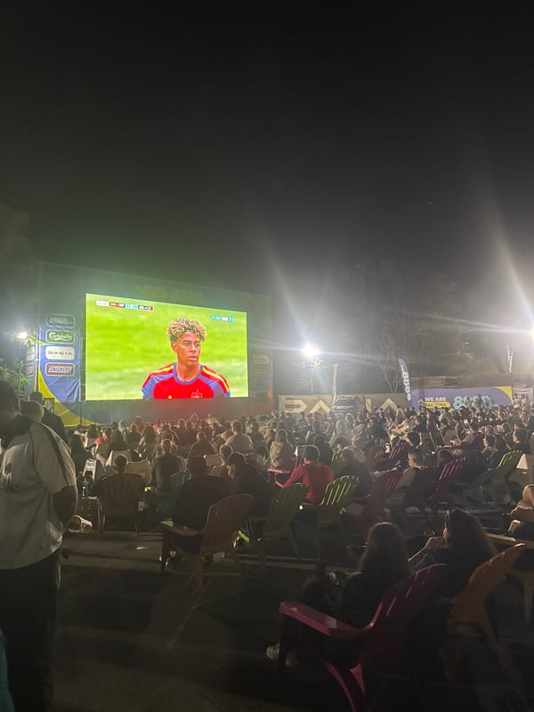 Sofia crowd gathers for outdoor soccer screening on summer night
