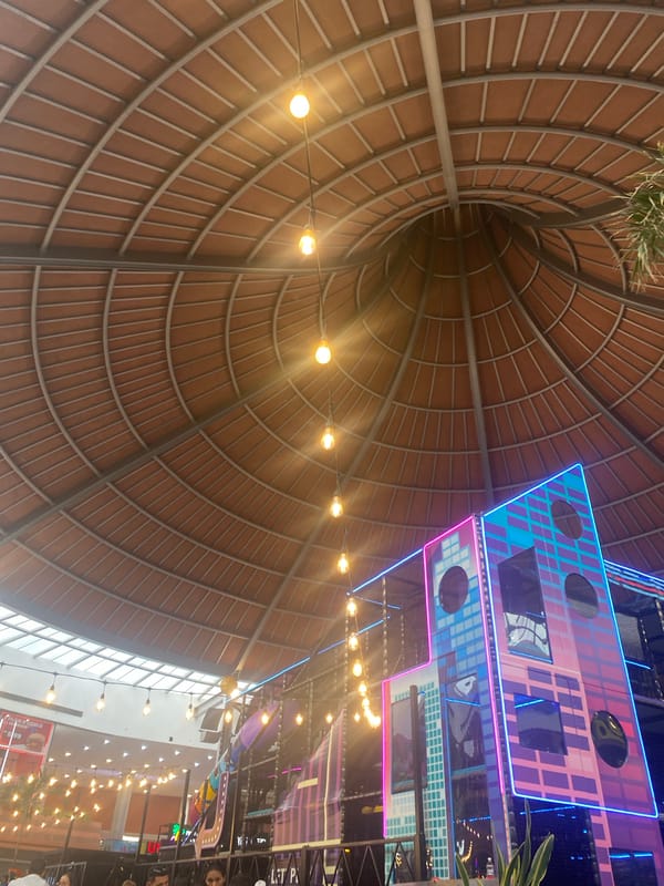 Sambil Margarita mall's distinctive conical architecture captured in Pampatar