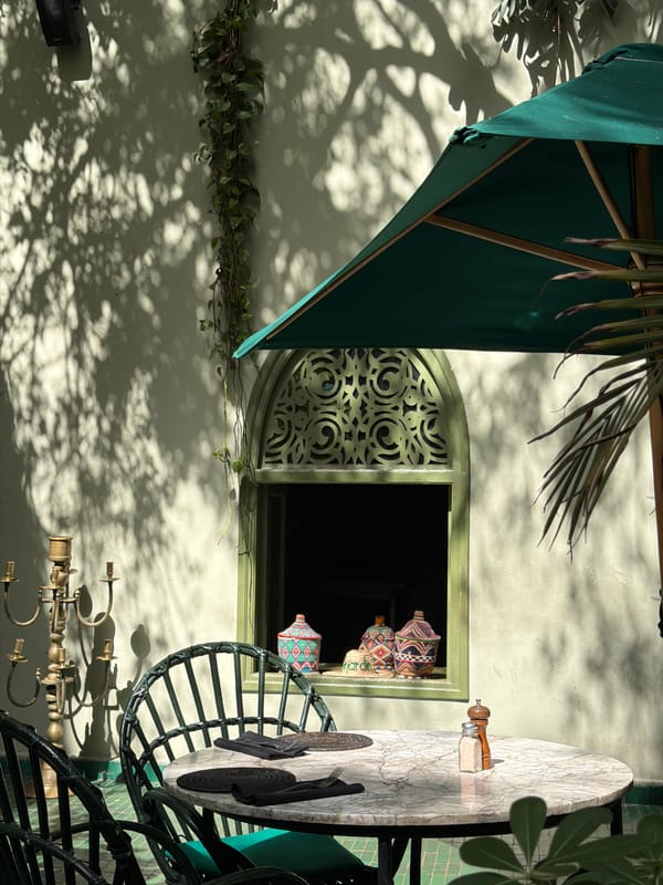 Cafe patio scene documented in Marrakesh during afternoon hours