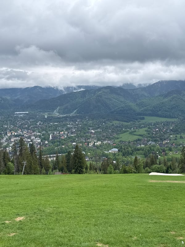 Tourists enjoy mountain views at Zakopane scenic overlook