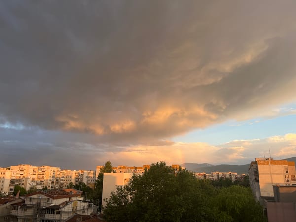 Dramatic stormy sky with rainbow spotted over Plovdiv