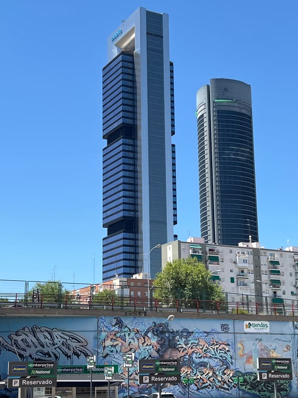 Madrid's Cuatro Torres district from street to skyline