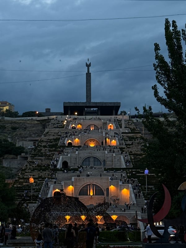 Evening art installations documented across central Yerevan public spaces