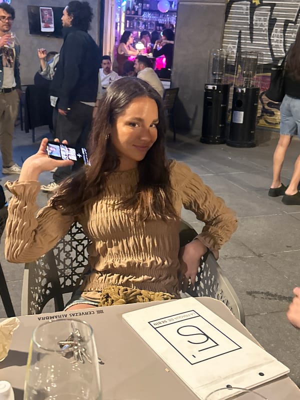 Evening social gathering at outdoor Madrid venue amid construction