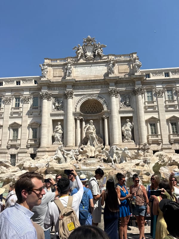 Busy morning crowd at Rome's Trevi Fountain