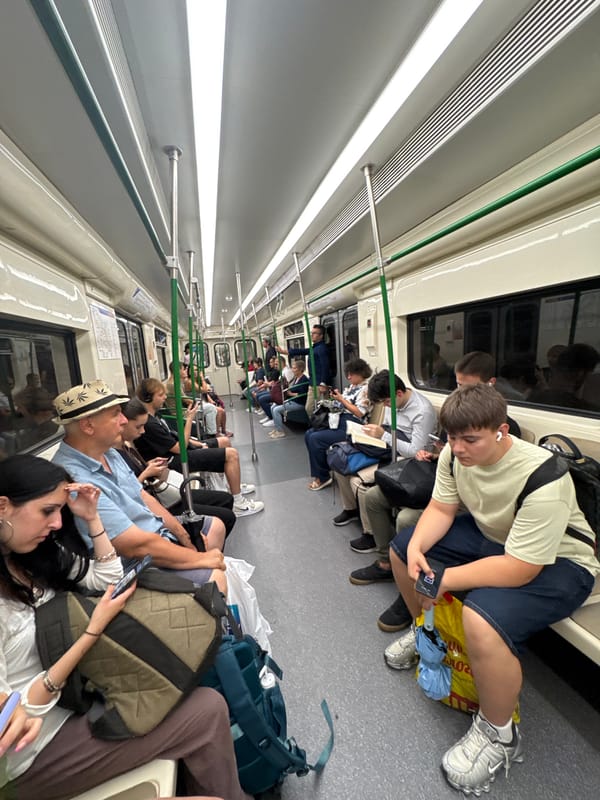 Crowded midday ride on the Sofia metro