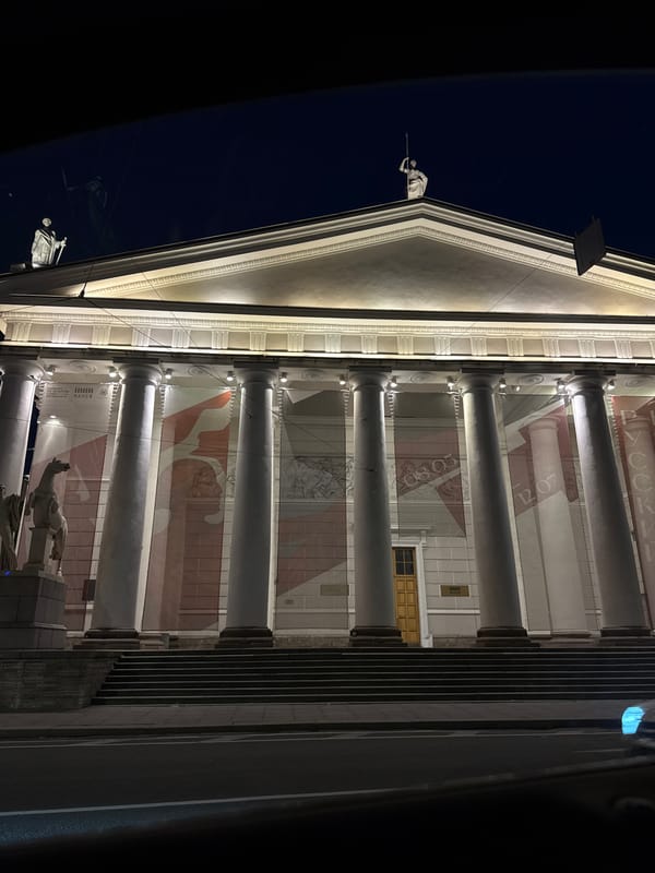 Night drive past Saint Petersburg's illuminated landmarks