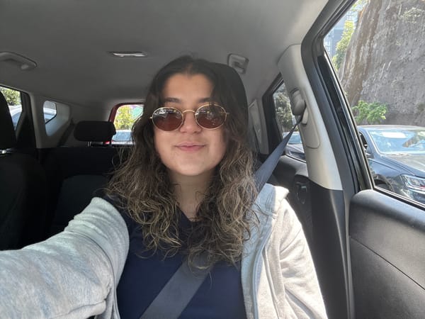 Person photographed in car from low angle in Mexico City