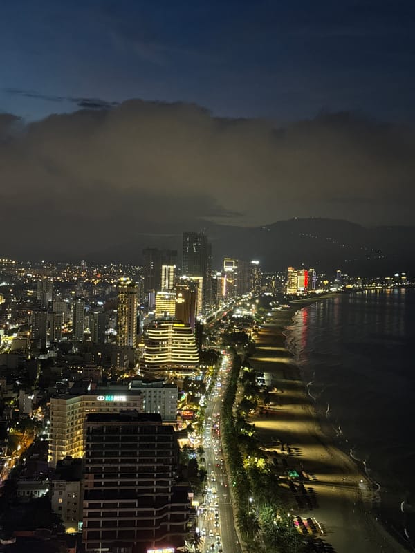 Aerial views document Đà Nẵng cityscape at dusk