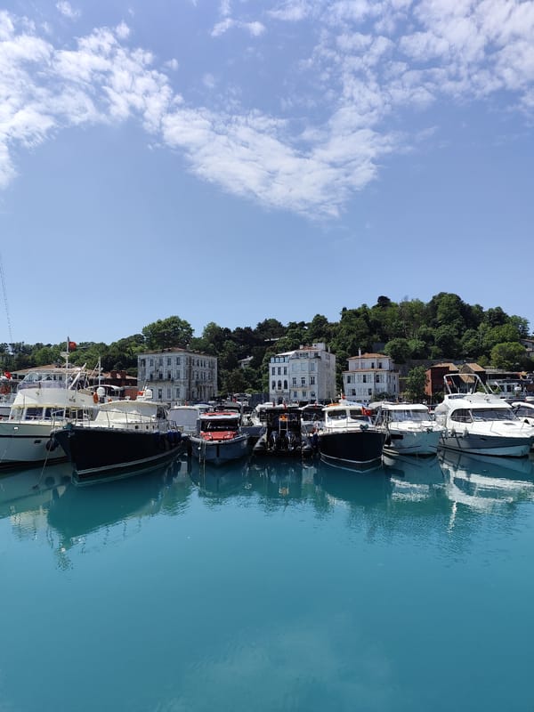 Peaceful morning at Sarıyer marina under clear Turkish skies