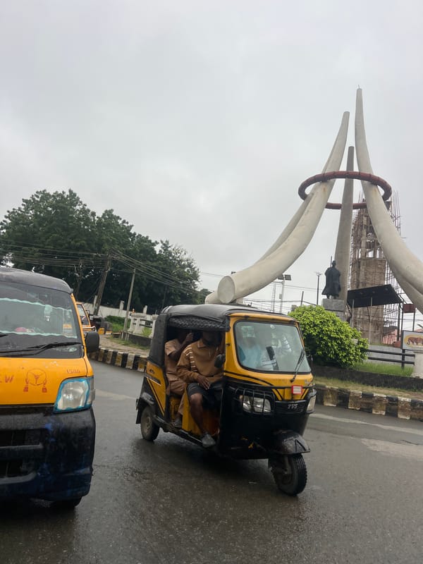 Busy roundabout and street life in Onitsha, Nigeria