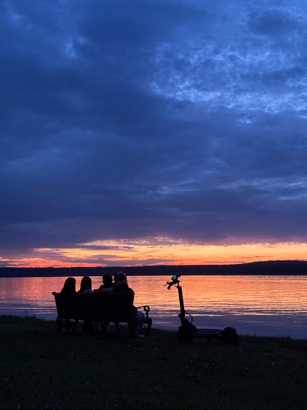 Sunset over a Votkinsk lakeside, dusk to dark