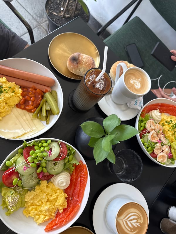 Early morning brunch spread documented at unknown cafe location