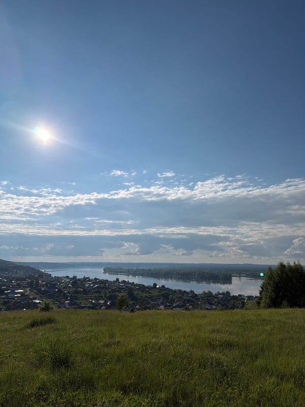 Afternoon hillside visit documented in Olkhovka, Russia river valley