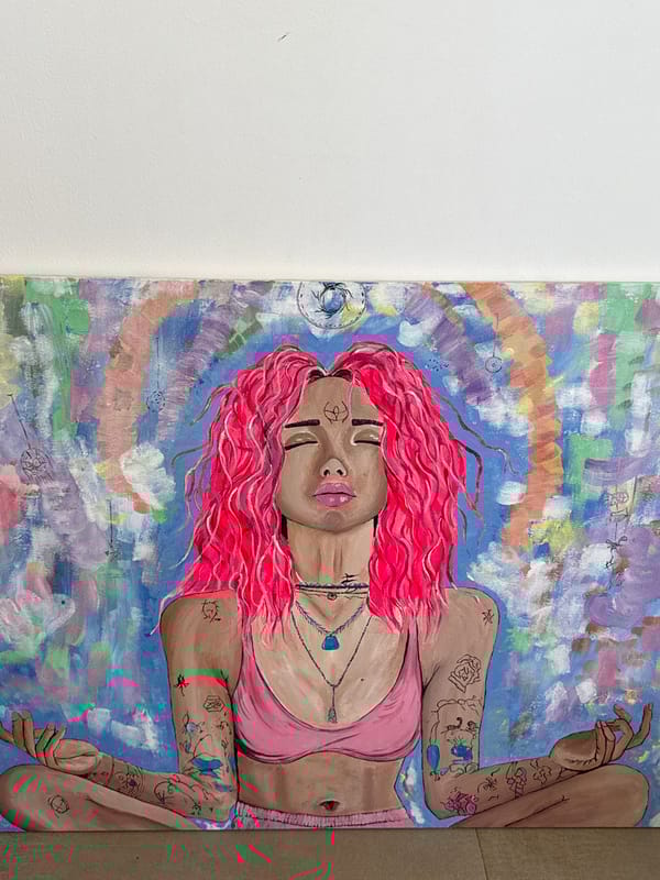 Sketchbook artwork featuring tattooed woman documented in Ubud