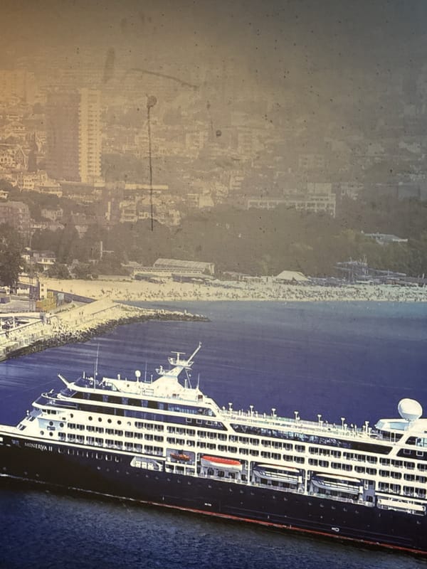 Evening documentation of Varna cityscape includes cruise ship, station