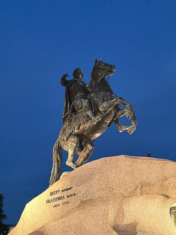 Bronze Horseman and Senate Square at twilight, St. Petersburg