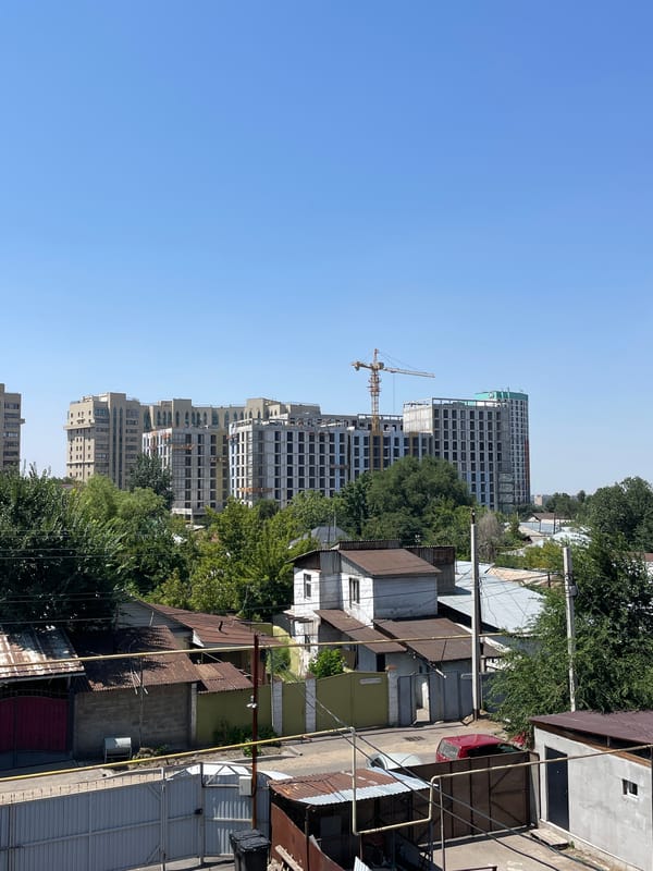 Rooftop views over Almaty's mix of old and new housing