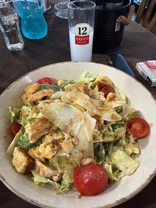 Caesar salad photographed in Lukovit, Bulgaria